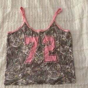Pink-Trim Camo Tank with Bold 72 Graphic